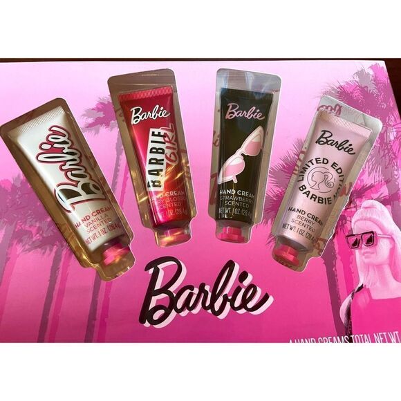 New Barbie Hand Cream Set of 4: Vanilla, Cherry Blossom,Strawberry& Berry Scent - Picture 1 of 6